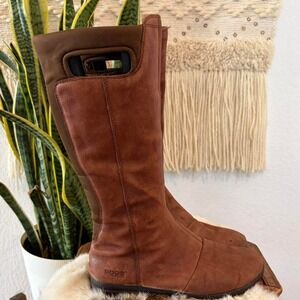 Bogs Alexandria Tall Waterproof Boots  Brown leather knee equestrian high riding
